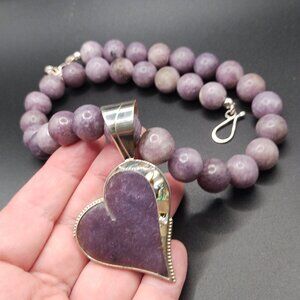 Jay King DTR purple stone necklace heart pendant 925 Sterling Silver